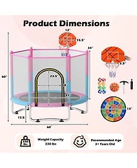 Mecale 60 Inch Kids Trampoline Toddler Recreational Trampoline With Basketball Hoop