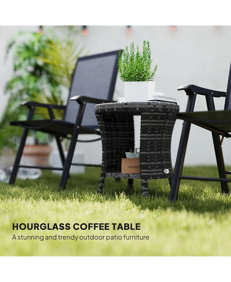 Outsunny 18" Wicker Table, 2-Tier Outdoor Side Mixed