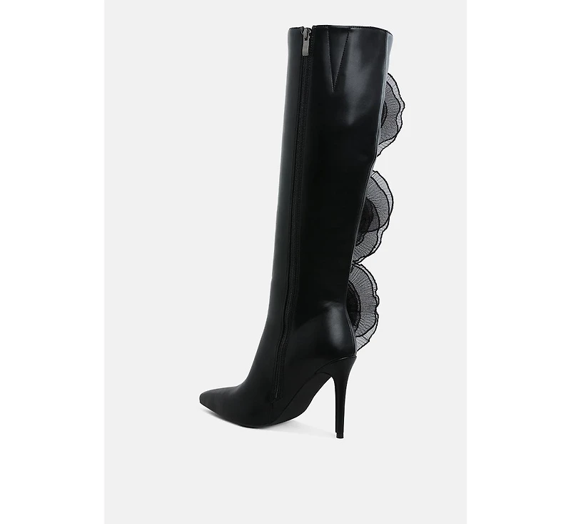 Chinkara Sheer Big Rose Detail Long Boots