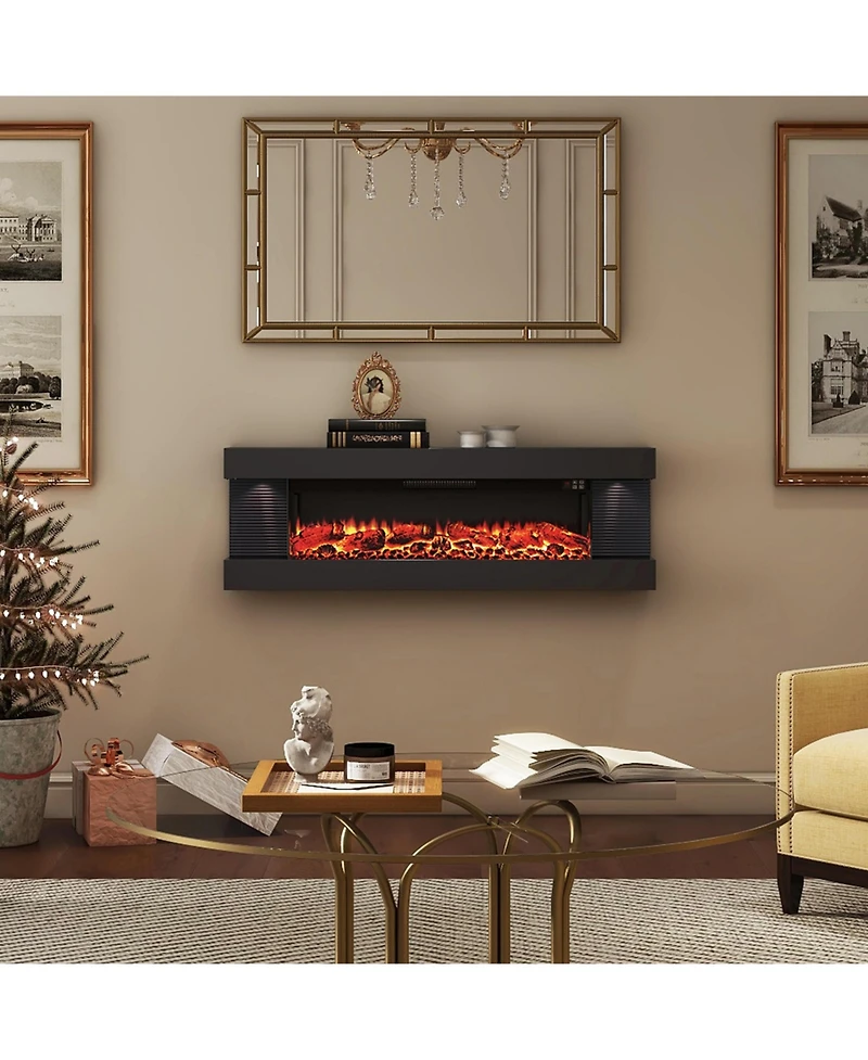 Mondawe Stylish Electric Fireplace with 50" Suspended Led Light Mantel with Remote Control