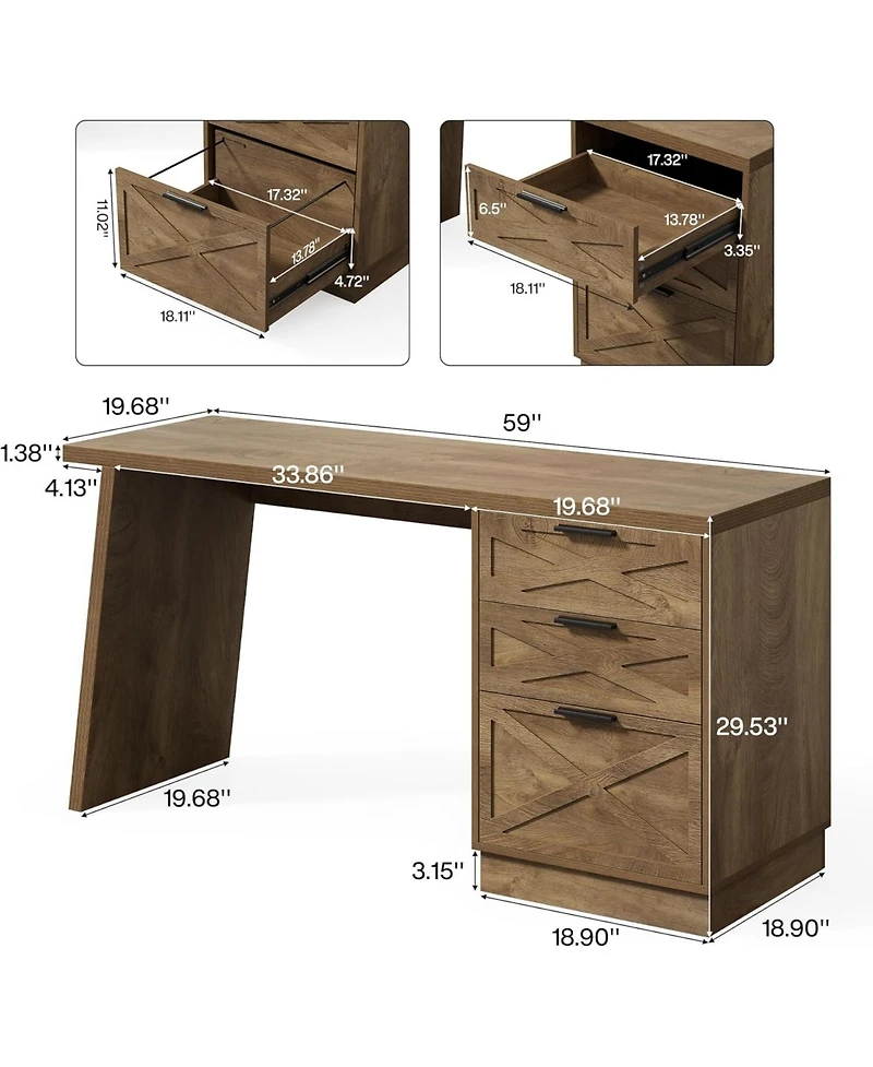 Tribesigns 59" Gaming Desk, Wooden Computer Desk with Drawers, Farmhouse Storage Workstation