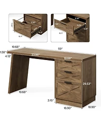 Tribesigns 59" Gaming Desk, Wooden Computer Desk with Drawers, Farmhouse Storage Workstation