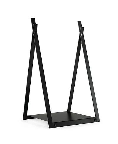 Sugift Triangle Firewood Rack with Raised Base for Fireplace Fire Pit-Black