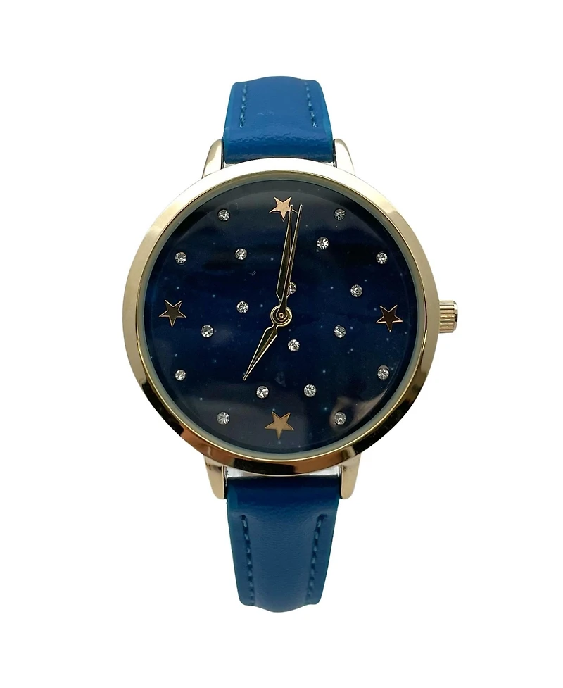 Olivia Pratt Stars and Rhinestones Faux Leather Women Watch