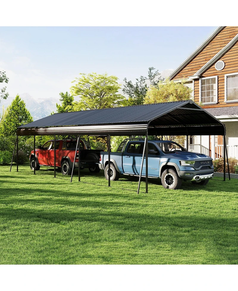 Mondawe Campcraft 13x26.5ft Outdoor Carport, Heavy-Duty Steel Shelter with Protective Film, Waterproof & Uv Resistant