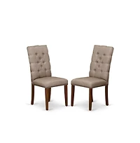 5 Piece Dining Set Includes 1 Drop Leaves Wooden Table and 4 Dark Khaki Linen Fabric Parsons Chair Button Tufted Back with Nail Heads