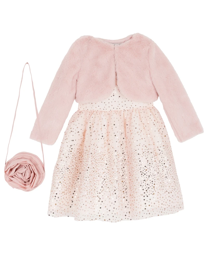 Rare Editions Girls 4T-6X Sequin Jacket, Dress and Purse, 3-Piece Set