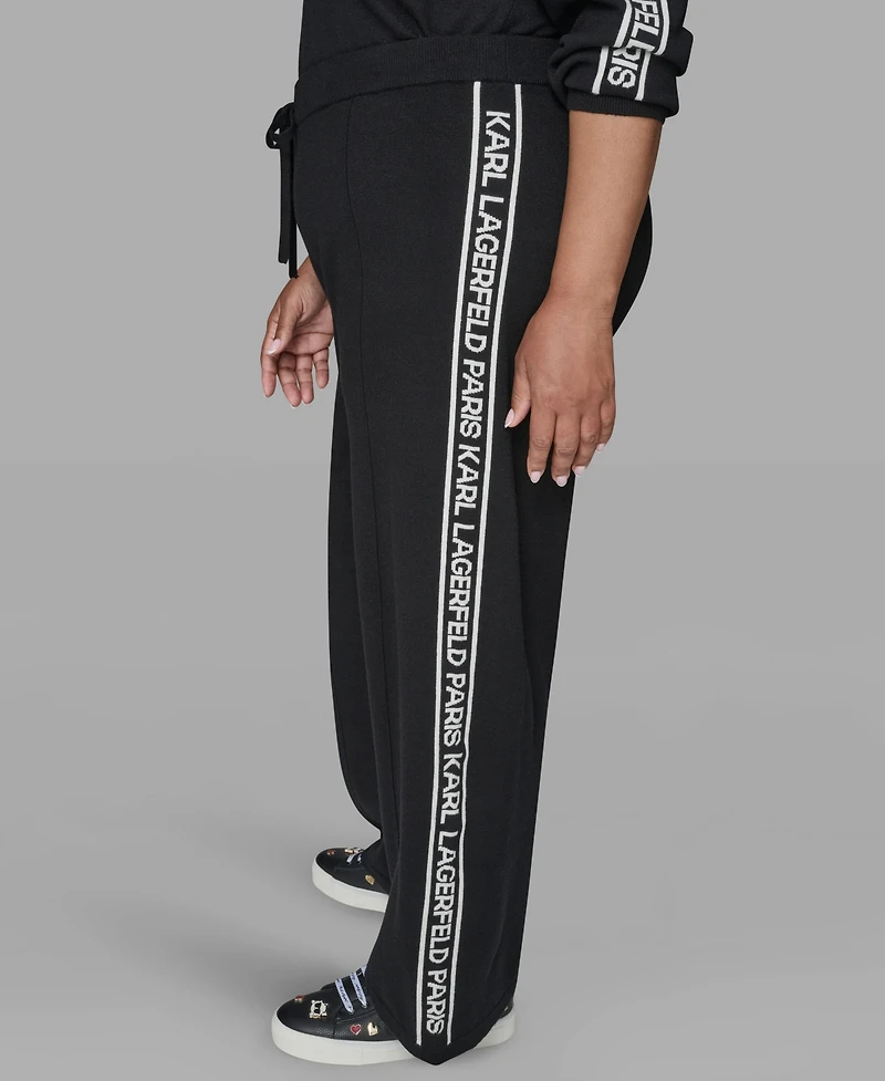 Karl Lagerfeld Paris Plus Wide Leg Side Logo Pants