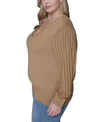 Karl Lagerfeld Paris Plus V-Neck Long-Sleeve Sweater