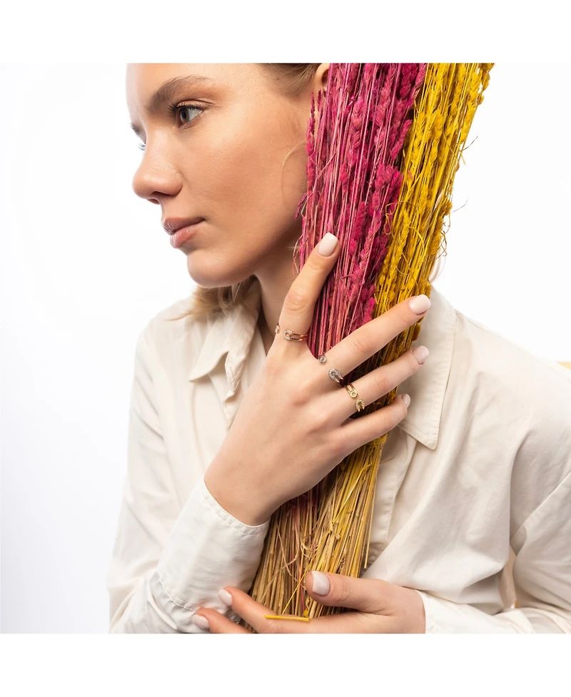Sterling Silver Pave Jewelled Safety Pin Ring