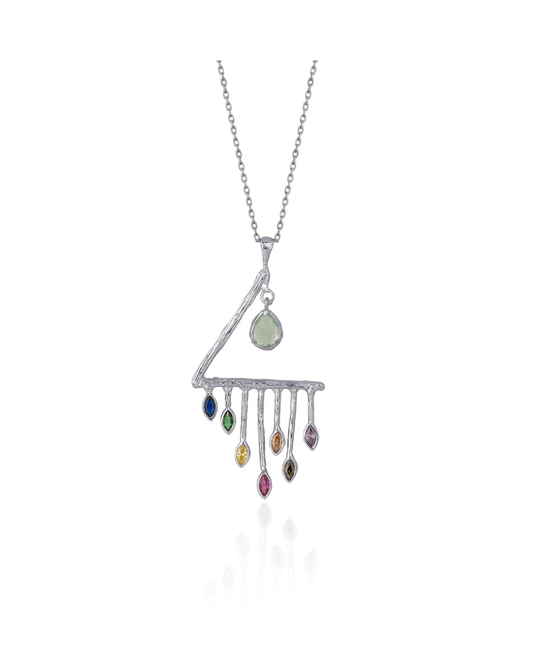 Colourful Rainbow Rain Drop Necklace in Sterling Silver