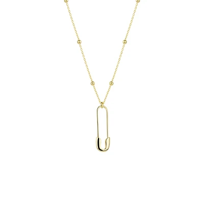 Sterling Silver Safety Pin Necklace With Beaded Satellite Chain