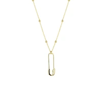 Sterling Silver Safety Pin Necklace With Beaded Satellite Chain