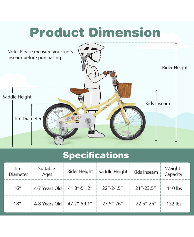 Sugift 18 Inch Kids Bike Adjustable Bicycle with Reflectors and Bell for Children 4-8 Years Olds