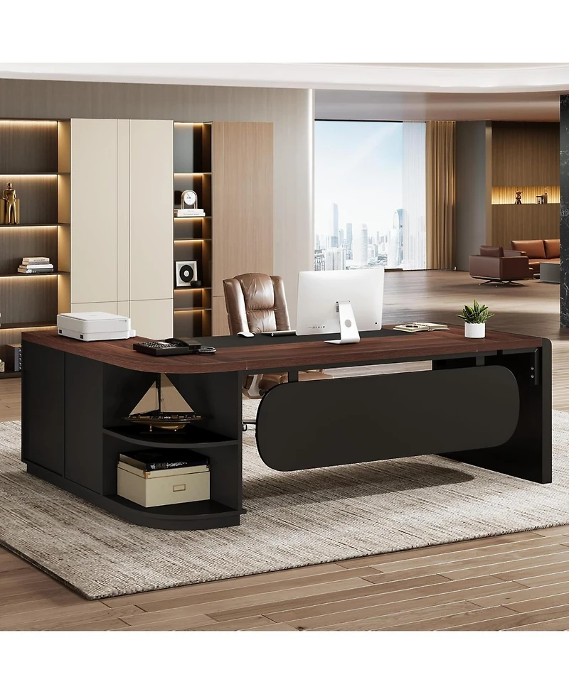 Tribesigns 80'' Executive Desk, L-Shaped Office Table with 55'' Cabinet, Large Computer Desk with Storage Drawers and Shelve