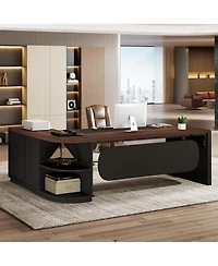 Tribesigns 80'' Executive Desk, L-Shaped Office Table with 55'' Cabinet, Large Computer Desk with Storage Drawers and Shelve