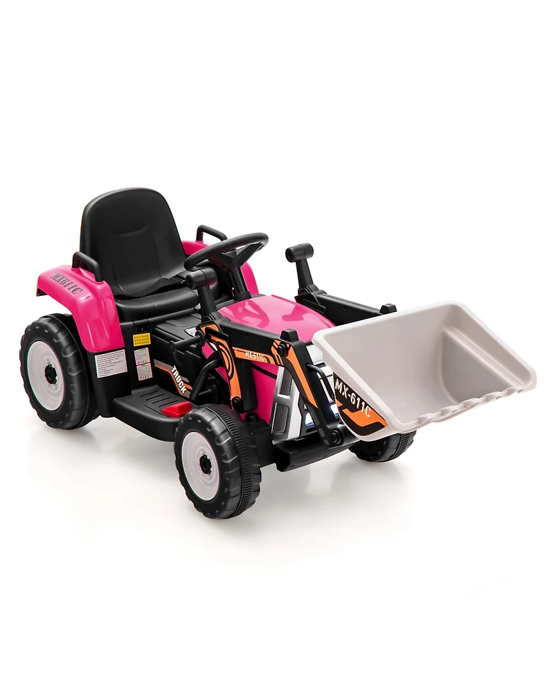Sugift 12V Battery Powered Kids Ride on Excavator with Adjustable Arm and Bucket-Pink