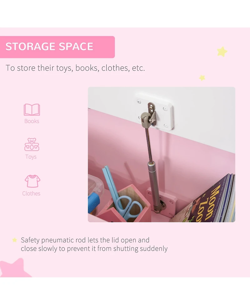 Qaba 2-in-1 Wooden Toy Box Kids Seat Bench Storage Chest w/ Pneumatic Rod