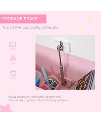 Qaba 2-in-1 Wooden Toy Box Kids Seat Bench Storage Chest w/ Pneumatic Rod