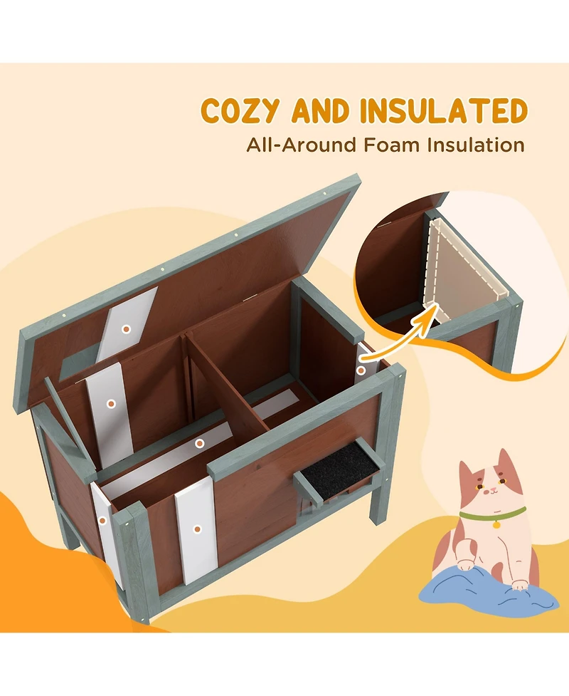PawHut Outdoor Cat House, Wooden Feral Cat House W/ Removable Floor,