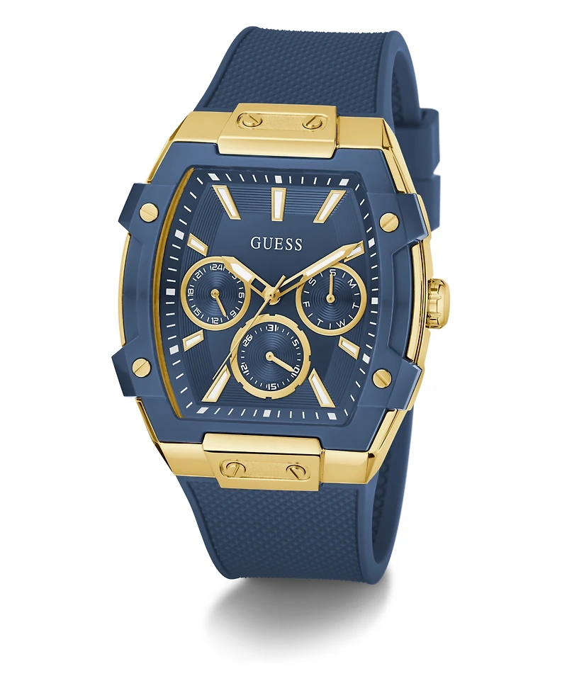 Guess Men's Gold-Tone Indigo Silicone Multi-Function Watch, 44mm