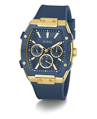 Guess Men's Gold-Tone Indigo Silicone Multi-Function Watch, 44mm