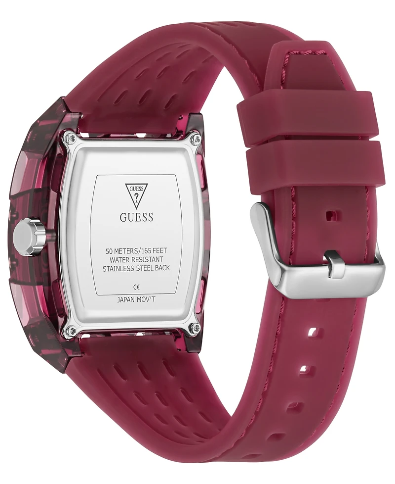 Guess Men's Burgandy Silicone Multi-Function Watch, 42mm