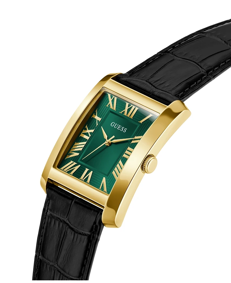 Guess Men's Gold-Tone Black Leather Analog Watch, 34mm