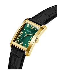 Guess Men's Gold-Tone Black Leather Analog Watch, 34mm