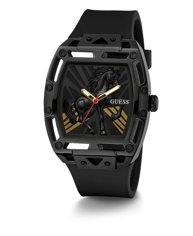 Guess Men's Black Silicone Analog Watch, 44mm