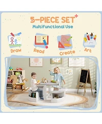 Qaba 5 Piece Kids Table and Chairs Set with Storage for Activities, Gray
