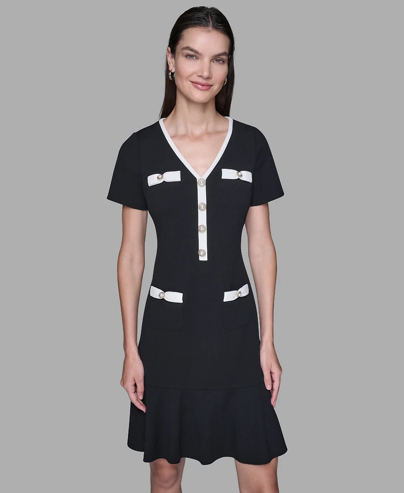 Karl Lagerfeld Paris Women's Contrast-Trim Flounce-Hem Dress