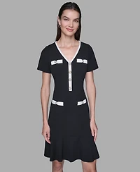 Karl Lagerfeld Paris Women's Contrast-Trim Flounce-Hem Dress