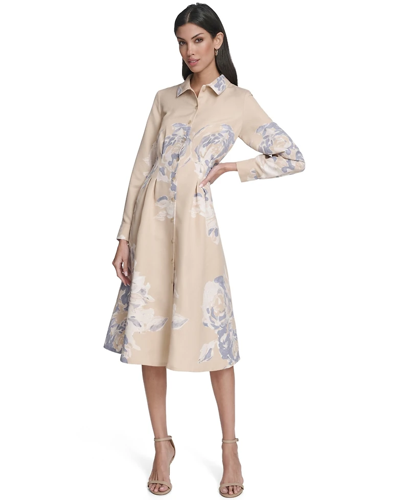 Calvin Klein Women's Printed Collar Shirt Dress