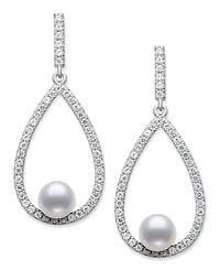 Belle de Mer Cultured Freshwater Button Pearl (6-7mm) and Lab Created Sapphire(1 3/4 ct.t.w) Earrings in Sterling Silver