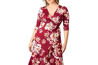 Kiyonna Plus Flirty Flounce Midi Wrap Dress with 3/4 Sleeves