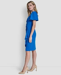 Dkny Women's Short Sleeve Scuba Crepe Ruched Sheath Dress