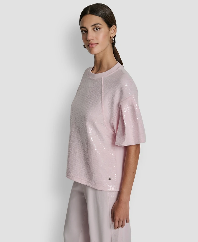 Dkny Jeans Petite Sequin Puff-Sleeve Sweatshirt