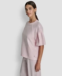 Dkny Jeans Petite Sequin Puff-Sleeve Sweatshirt