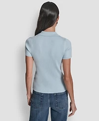 Dkny Jeans Petite Short-Sleeve Ribbed Polo Shirt