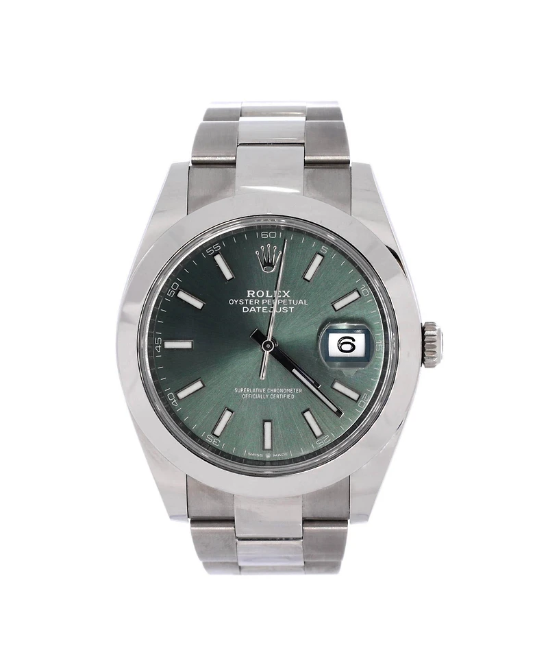 Pre-Owned Rolex Oyster Perpetual Datejust Mint Green Automatic Watch in Stainless Steel 41mm