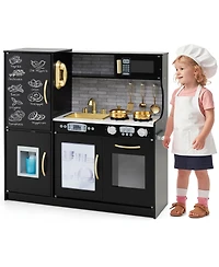 Skonyon Kids Wooden Pretend Play Kitchen with Blackboard & Accessories
