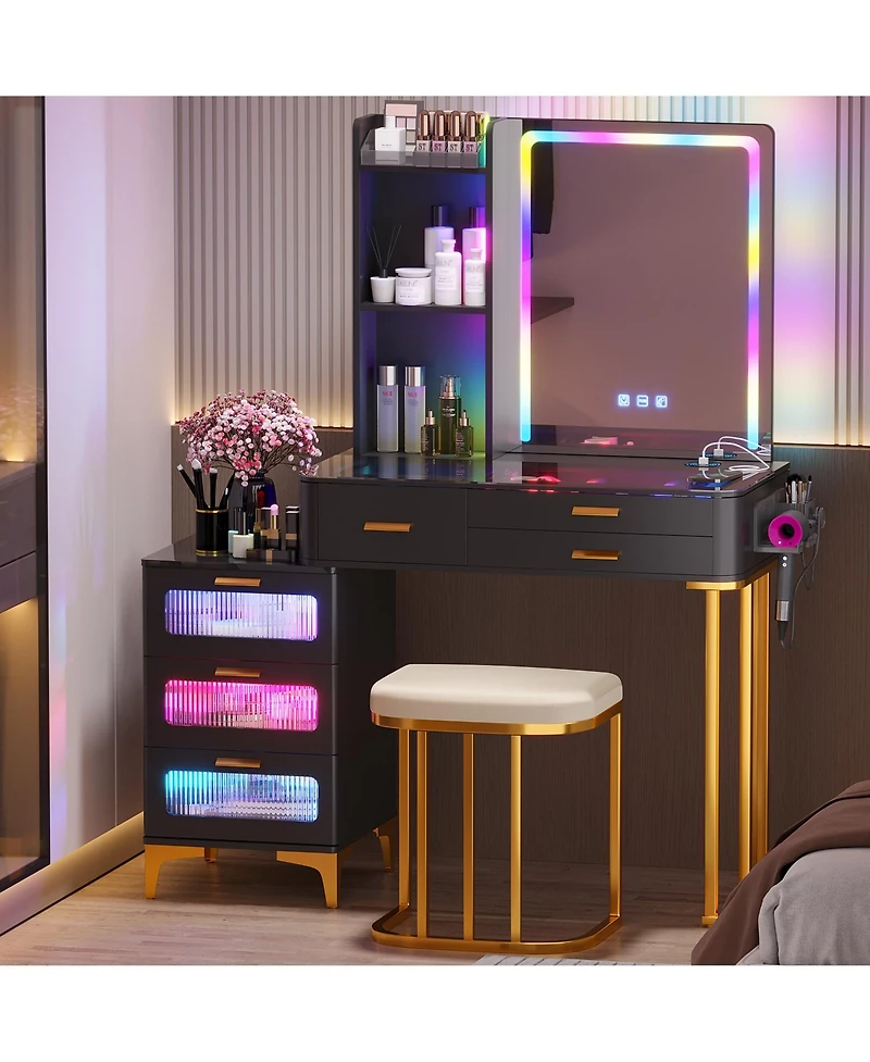 Vlsrka Vanity Makeup Desk with Mirror and Lights