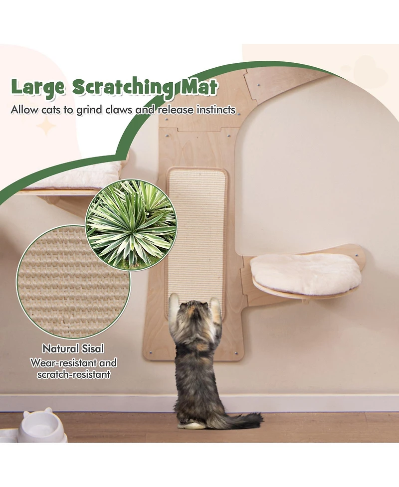 Skonyon Wall-Mounted Cat Tower with Hammock Platforms and Sisal Scratching Mat