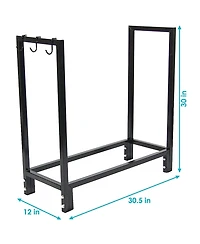 Indoor/Outdoor Steel Fire Pit or Fireplace Firewood Log Rack Holder with Hooks - 30"