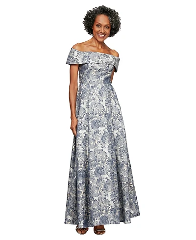Alex Evenings Printed Off-The-Shoulder Gown