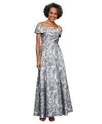 Alex Evenings Printed Off-The-Shoulder Gown