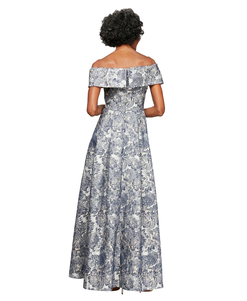 Alex Evenings Printed Off-The-Shoulder Gown