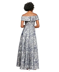 Alex Evenings Printed Off-The-Shoulder Gown