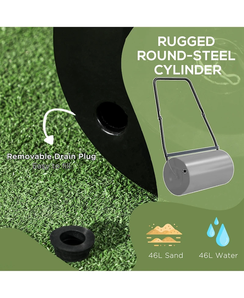 Outsunny 46L Lawn Roller, Push/Tow Behind Sod Roller with U Shaped Handle